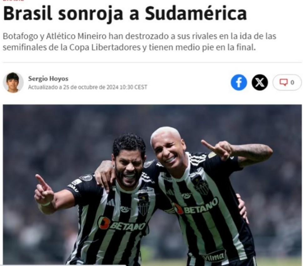 Jornal espanhol destaca Atlético-MG e Botafogo — Foto: Reprodução Diario A
