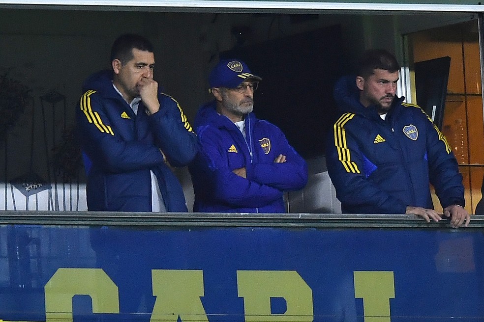 Riquelme (à esquerda) durante jogo do Boca Juniors na Libertadores — Foto: Marcelo Endelli/Getty Images