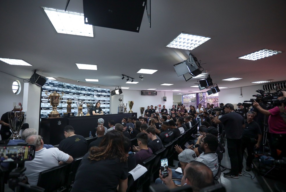 Cássio se despede com sala de imprensa lotada no Corinthians — Foto: Rodrigo Coca/Ag Corinthians