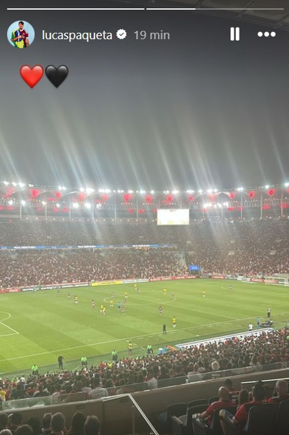 Paquetá publica imagem no Maracanã, durante Flamengo x Millonarios — Foto: Reprodução: Instagram