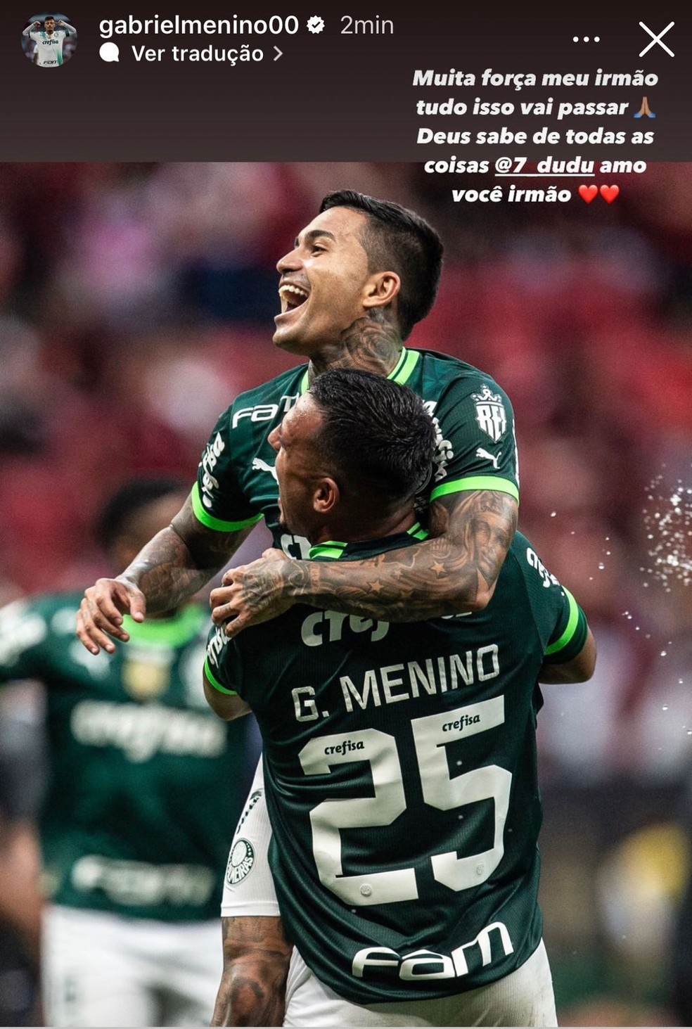 Gabriel Menino manda mensagem de apoio para Dudu — Foto: Reprodução/Instragram