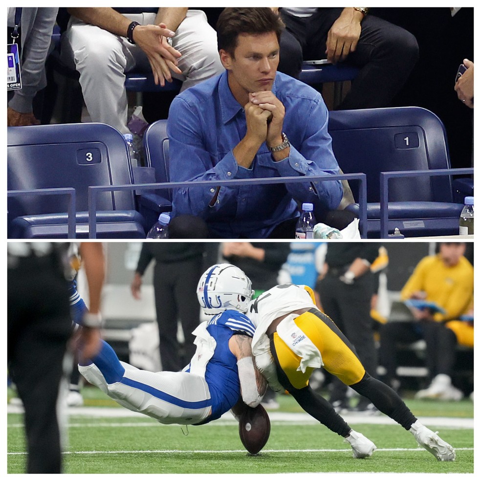 Tom Brady sai em defesa de Damontae Kazee — Foto: Arte Esporte
