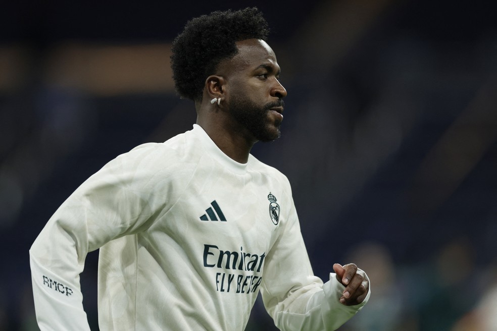 Vini Jr foi titular contra o RB Leipzig, na Champions, mas não pode atuar no Campeonato Espanhol — Foto: Reuters