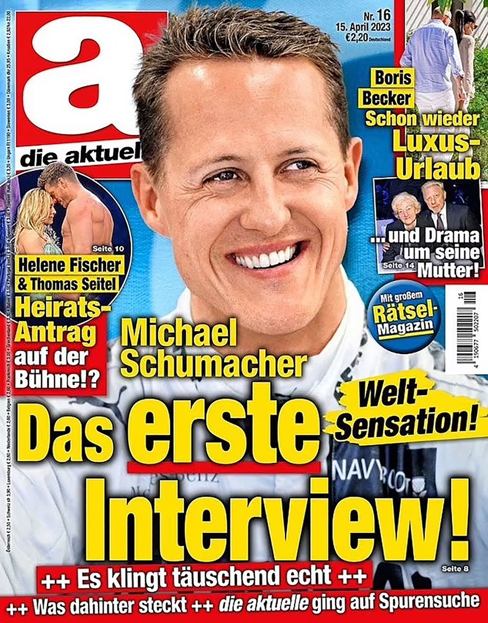 Capa de revista alemã que publicou entrevista gerada por inteligência artificial com Michael Schumacher — Foto: Reprodução/Die Aktuelle