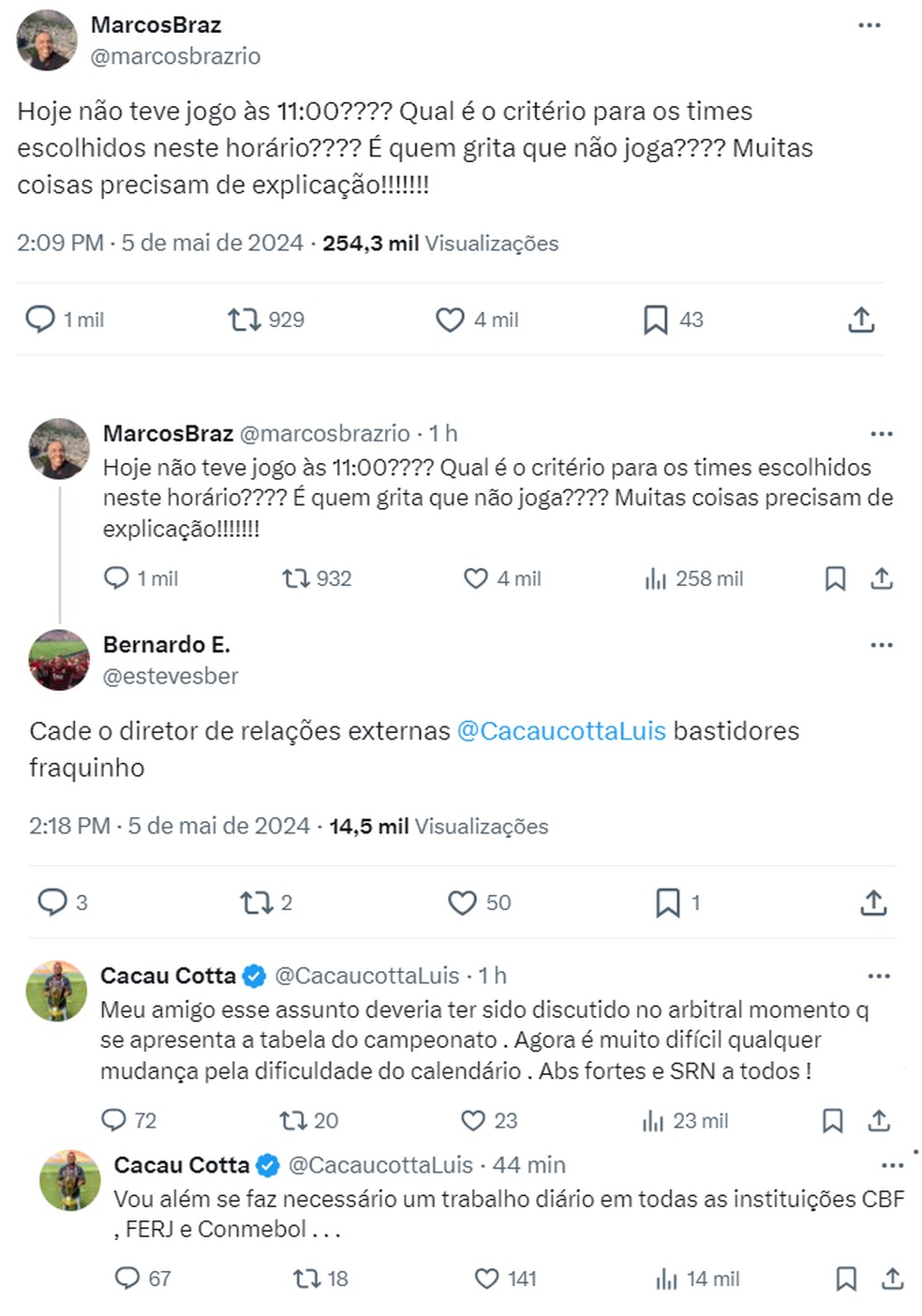 Marcos Braz e Cacau Cotta fizeram posts no X, o antigo Twitter, neste domingo — Foto: Reprodução