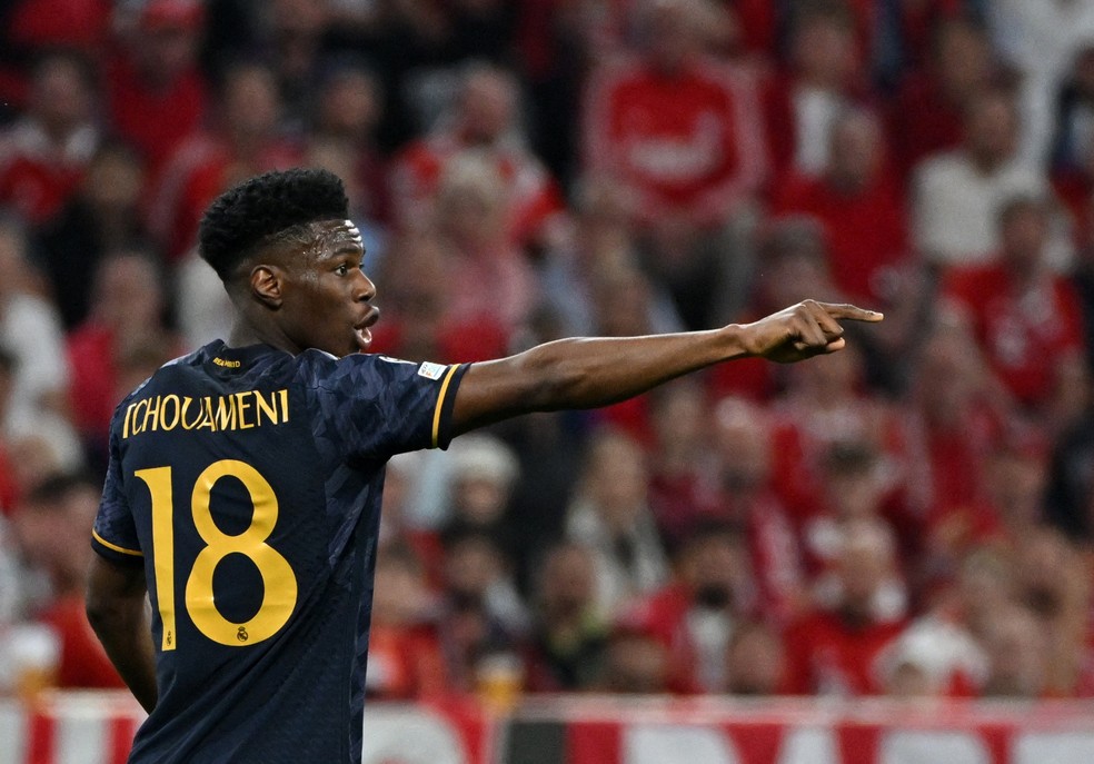 Tchouaméni em ação pelo Real Madrid diante do Bayern