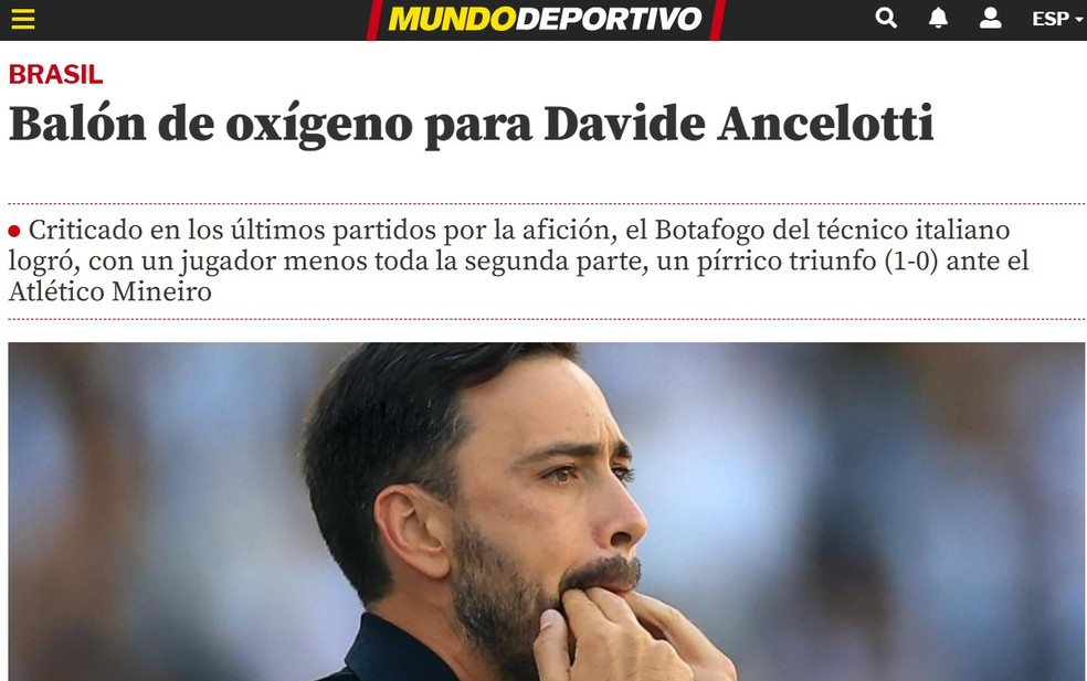 Davide é destaque na mídia espanhola após vitória sobre Atlético-MG — Foto: Reprodução