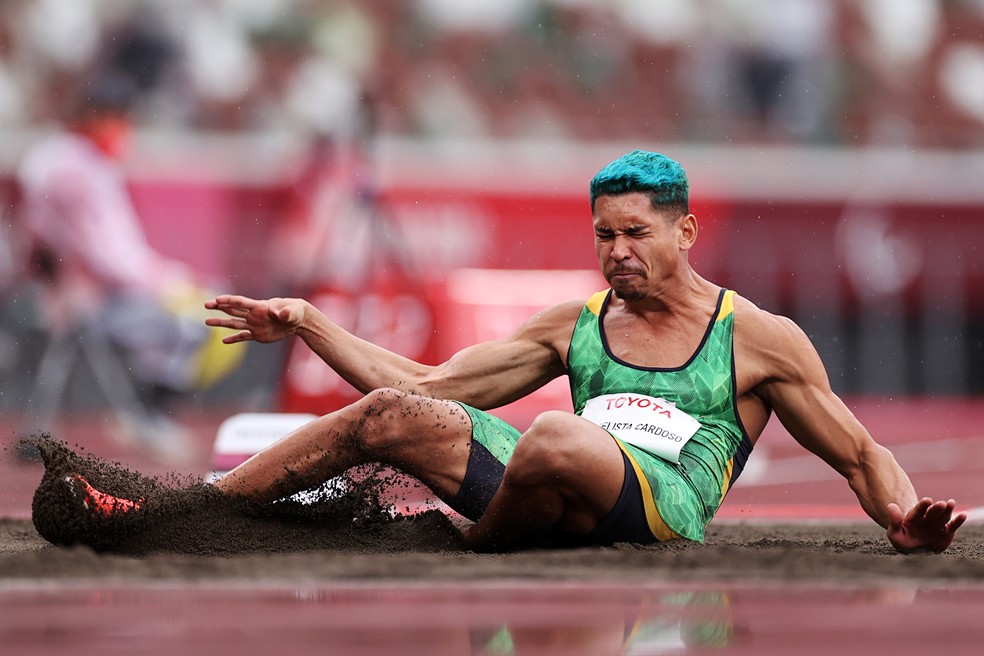 Mateus Evangelista salto em distância Paralimpíadas Tóquio — Foto: Alex Pantling/Getty Images