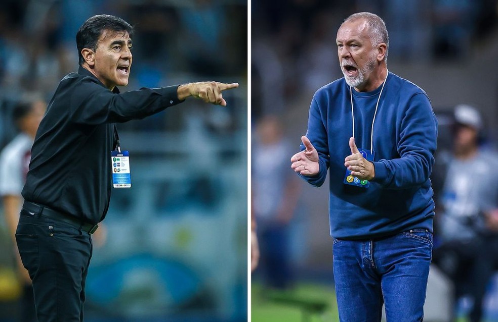 Quinteros x Mano: comparação do fim e do início — Foto: Lucas Uebel / Grêmio Divulgação