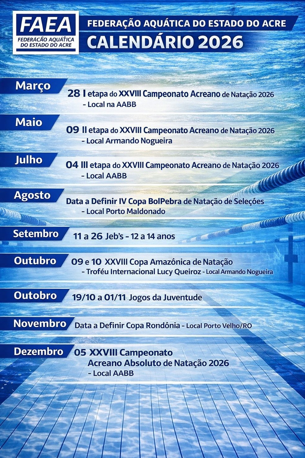 Calendário Faea 2026 — Foto: Divulgação/Faea