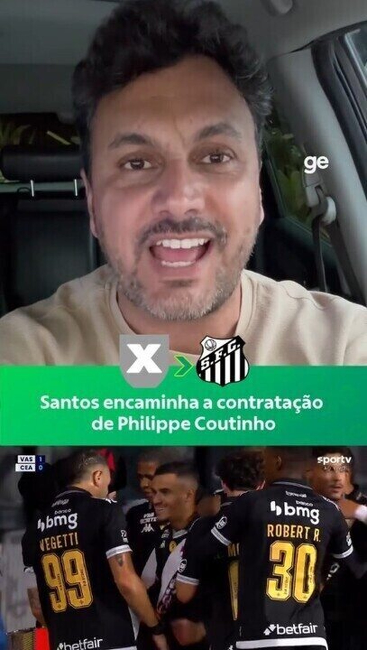 Neymar comemora acerto entre Coutinho e Santos com música famosa no Vasco