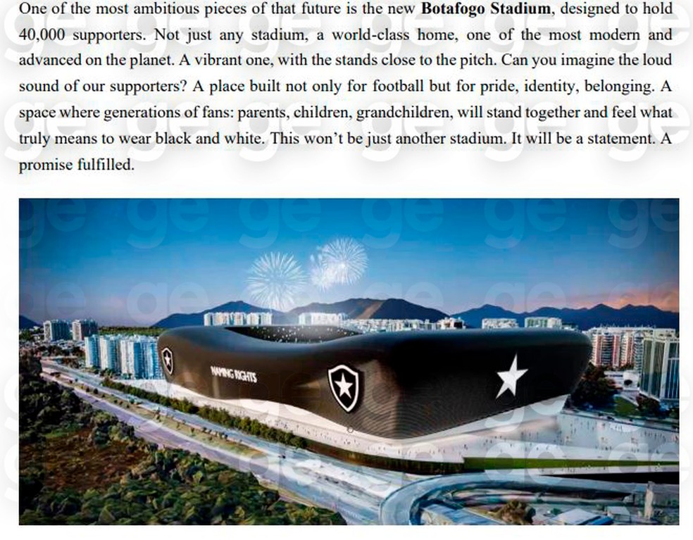 Estádio Botafogo carta SAF Textor Eagle — Foto: Reprodução