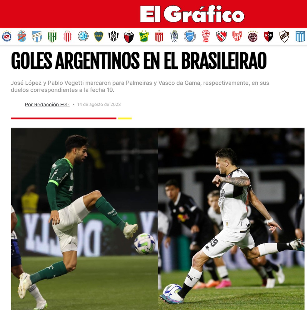 El Grafico repercute gols de Vegetti pelo Vasco — Foto: Reprodução