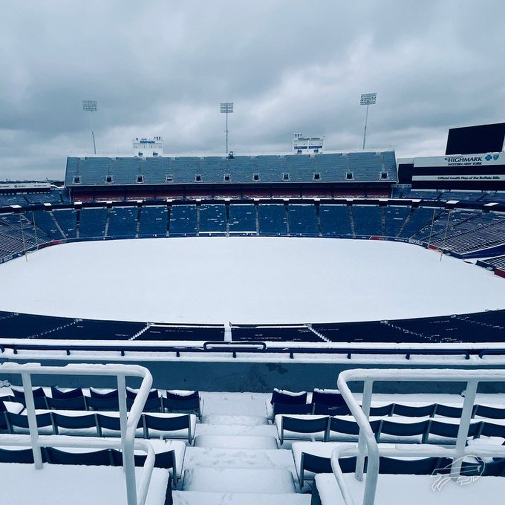 Highmark Stadium, casa do Buffalo Bills, coberto de neve &mdash; Foto: Divulga&ccedil;&atilde;o/Buffalo Bills