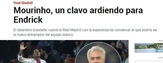 Jornal espanhol aponta Mourinho como "tábua de salvação" para Endrick no Real Madrid