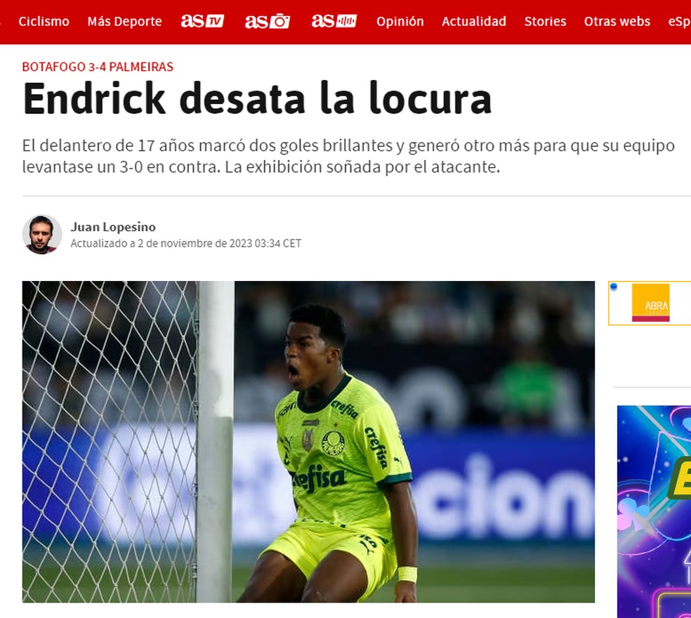 É isto o que está sendo falando nos jornais da Espanha, Endrick