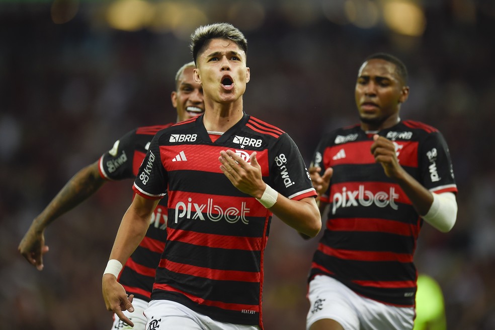 Luiz Araújo comemora golaço pelo Flamengo contra o Grêmio — Foto: Marcelo COrtes / CRF