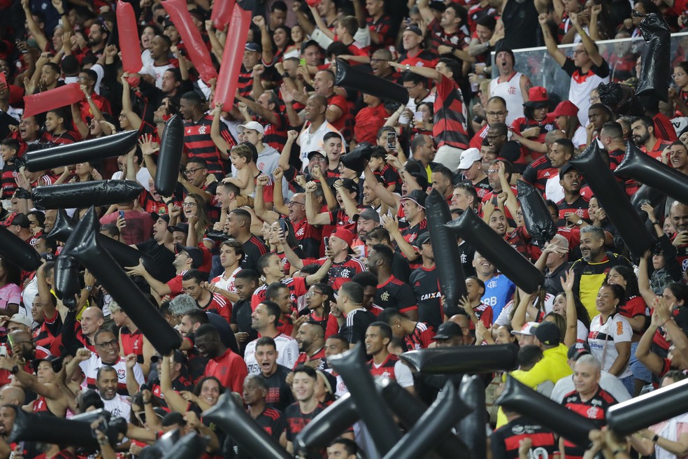 Torcida do Flamengo vibra com a goleada sobre o Bolivar na Libertadores — Foto: EFE/ Andre Coelho