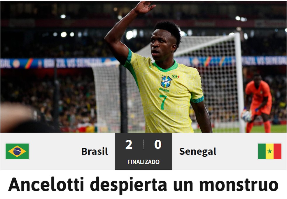 "Ancelotti desperta um monstro", diz Diário As sobre vitória do Brasil — Foto: Reprodução