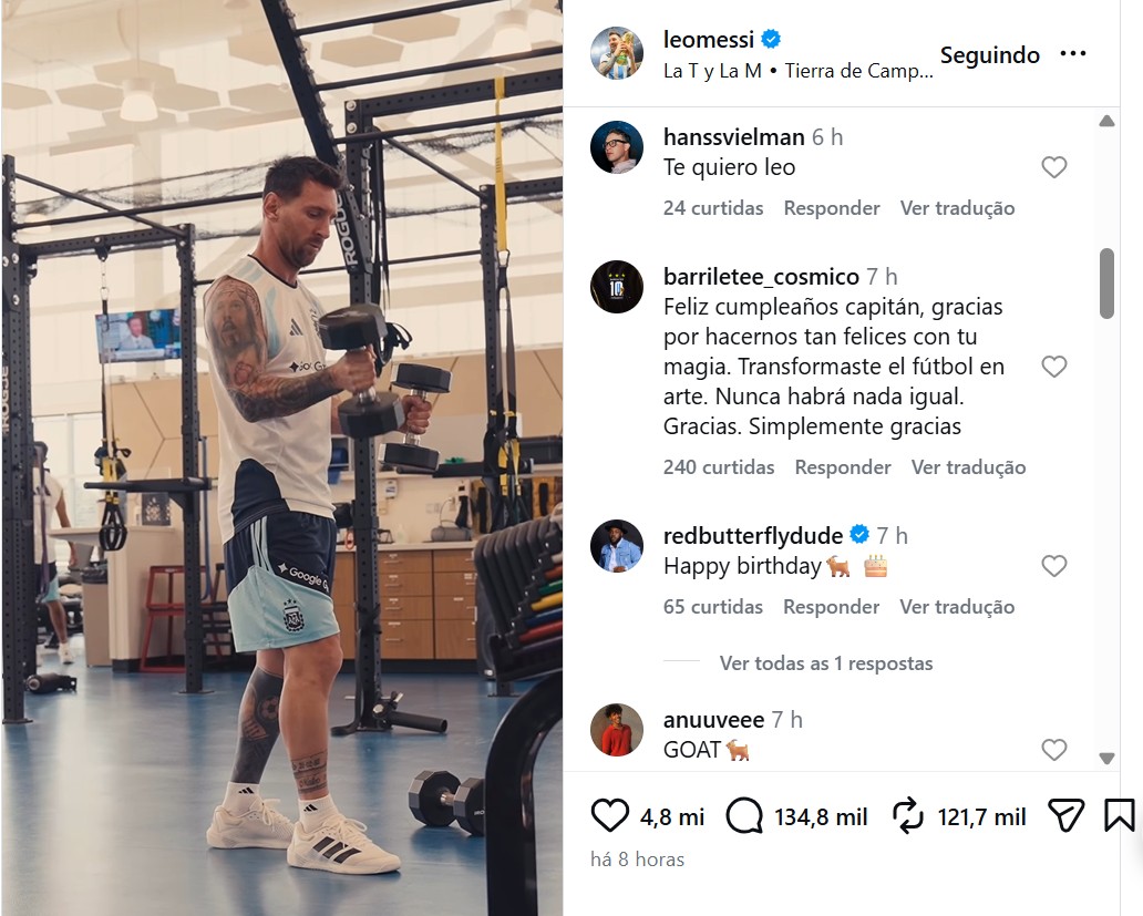 Aniversariante, Messi posta vídeo de treino, e web reage; assista