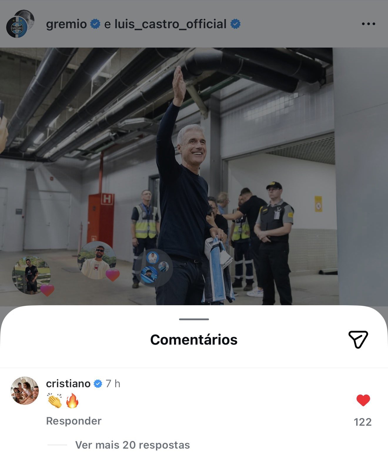 Cristiano Ronaldo interage em post do Grêmio e de Luís Castro