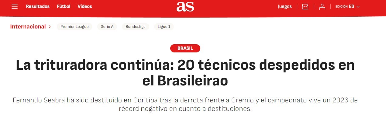 Jornal se surpreende com demissões de técnicos no Brasileirão: “Máquina de triturar continua”