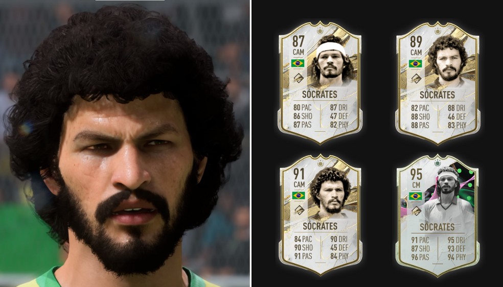 Face de todas as versões de Sócrates no FIFA 23 — Foto: Filipe Guedes