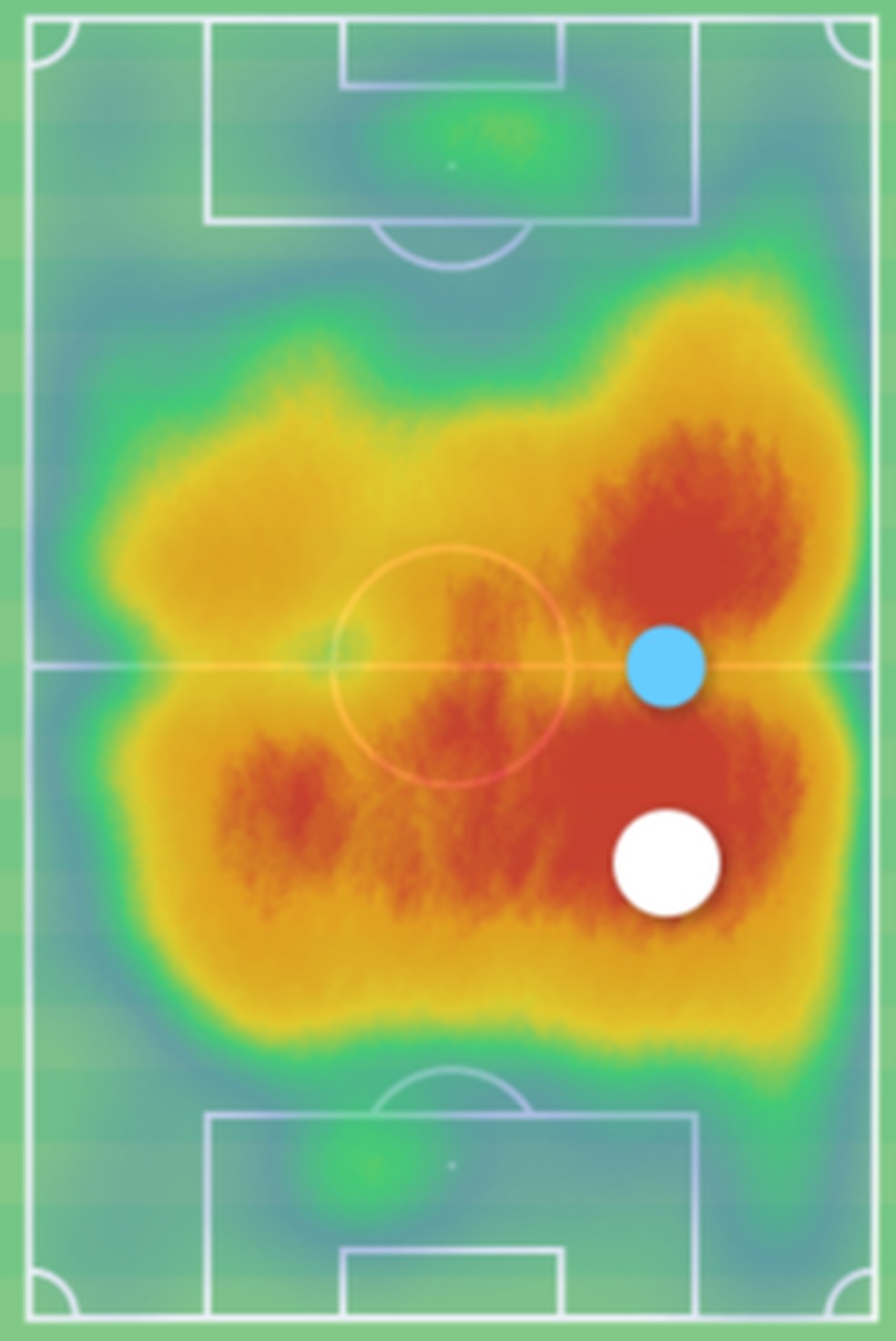 Mapa de calor de Santiago Hezze na temporada 2023 — Foto: Wyscout