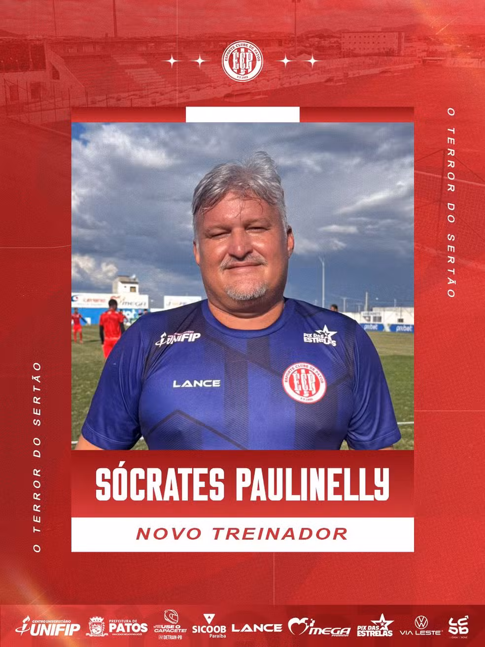 Esporte de Patos anuncia S�crates Paulinelly como t�cnico para a rodada final do Paraibano � Foto: Esporte de Patos