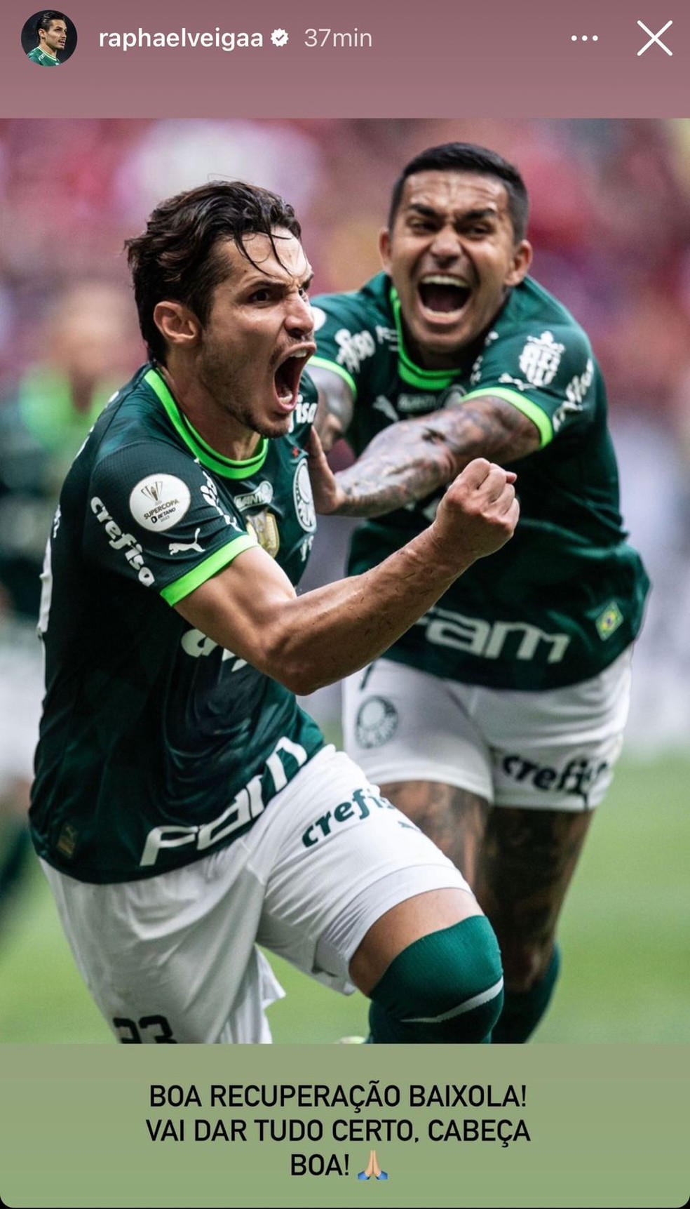 Raphael Veiga posta mensagem para Dudu — Foto: Reprodução/Instragram