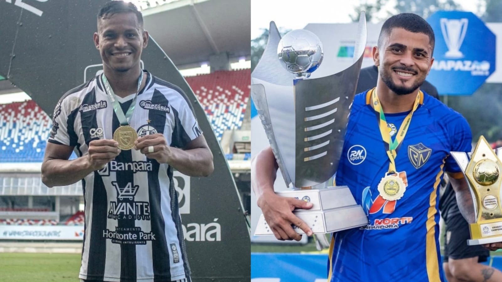 Jogadores Tavinho e Jefferson em campo durante disputa estadual no Oeste do Pará