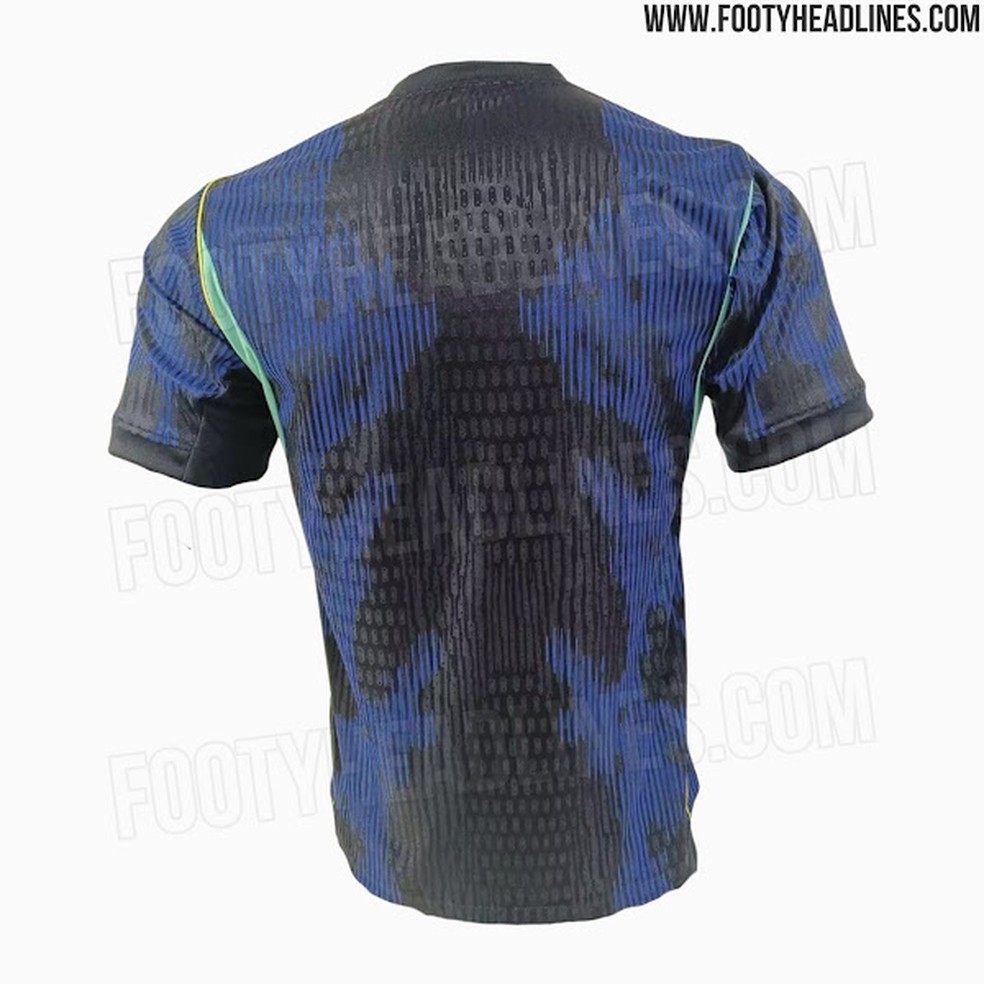 Imagens do segundo uniforme que o Brasil utilizará na Copa do Mundo de 2026 — Foto: Reprodução/FootyHeadlines