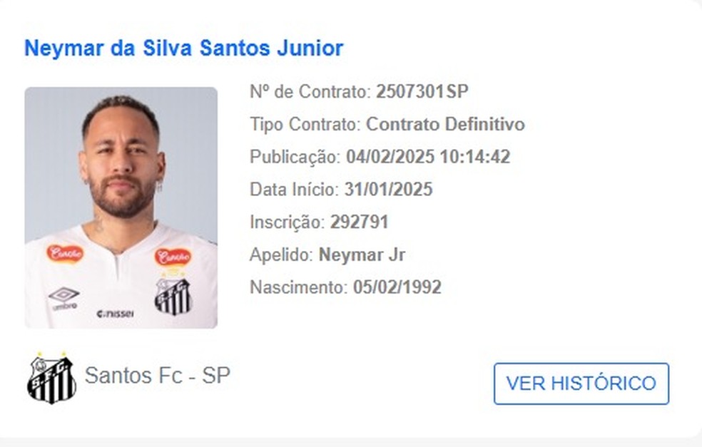 Neymar aparece no BID e pode estrear pelo Santos — Foto: Reprodução/CBF