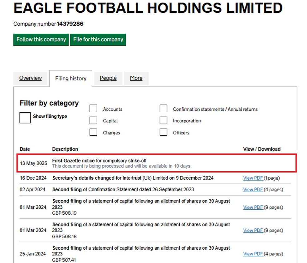 Sistema do Reino Unido informa primeira notificação a Eagle Football Holdings, de John Textor — Foto: Reprodução / @gregorypcordell