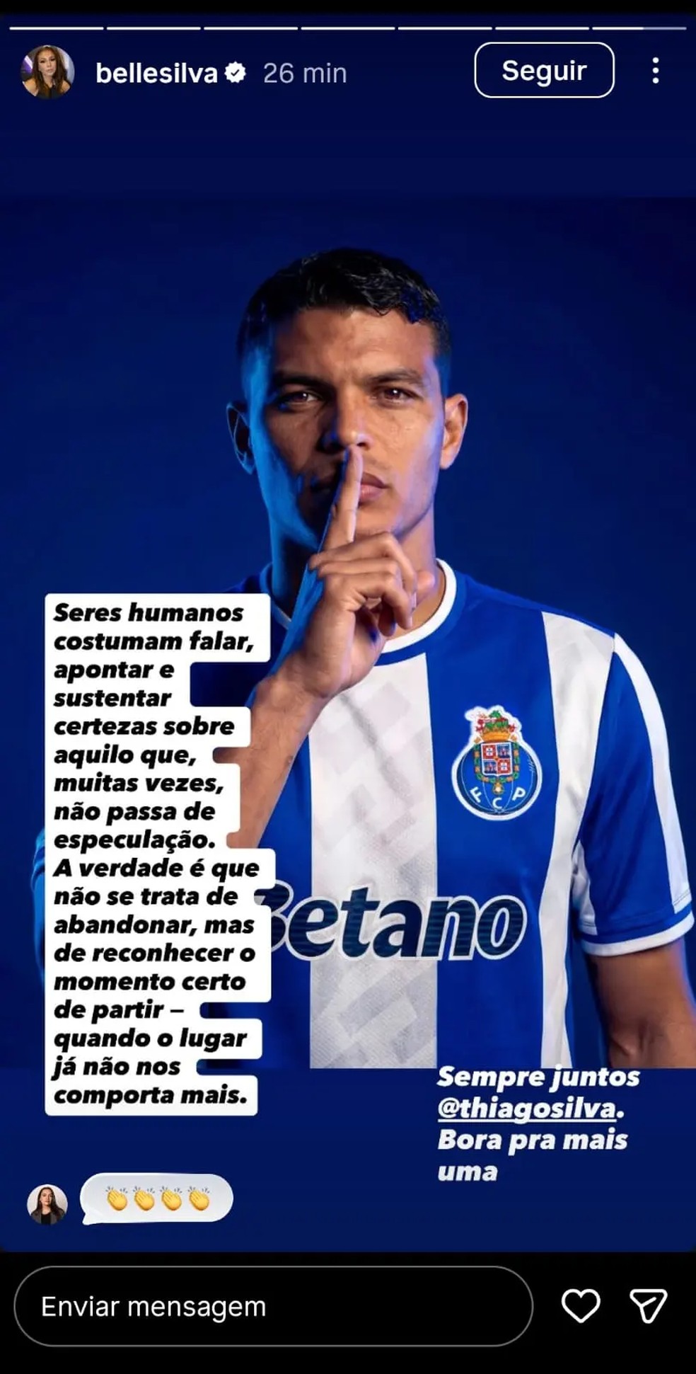 Declaração de Belle Silva nas redes sociais — Foto: Reprodução