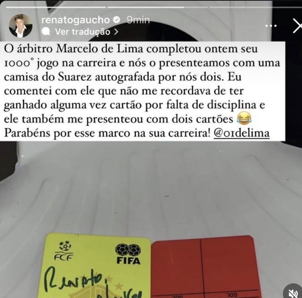 Cartões de Marcelo de Lima Henrique dados a Renato Gaúcho