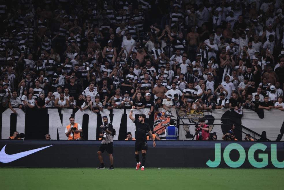 Torcida do Corinthians em jogo contra o Santos — Foto: Ettore Chiereguini/AGIF