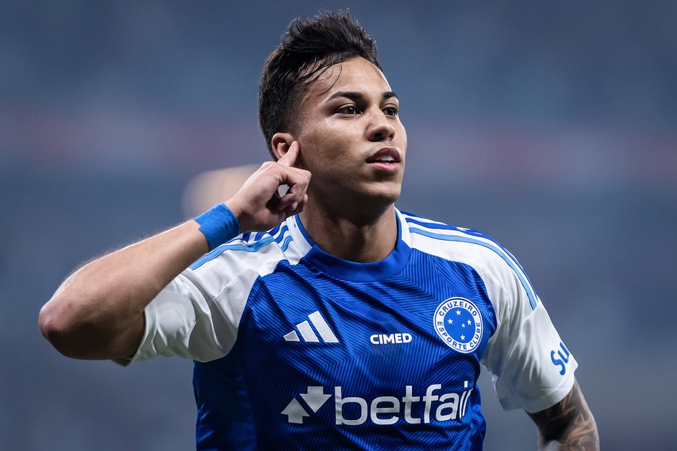 Kaio Jorge comemora gol pelo Cruzeiro contra o Palmeiras — Foto: Gustavo Aleixo/Cruzeiro