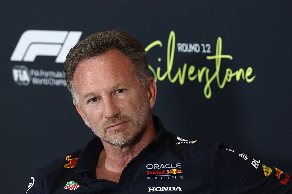 Christian Horner na coletiva de chefes de equipe do GP da Inglaterra da F1 2025 — Foto: Jakub Porzycki/NurPhoto via Getty Images