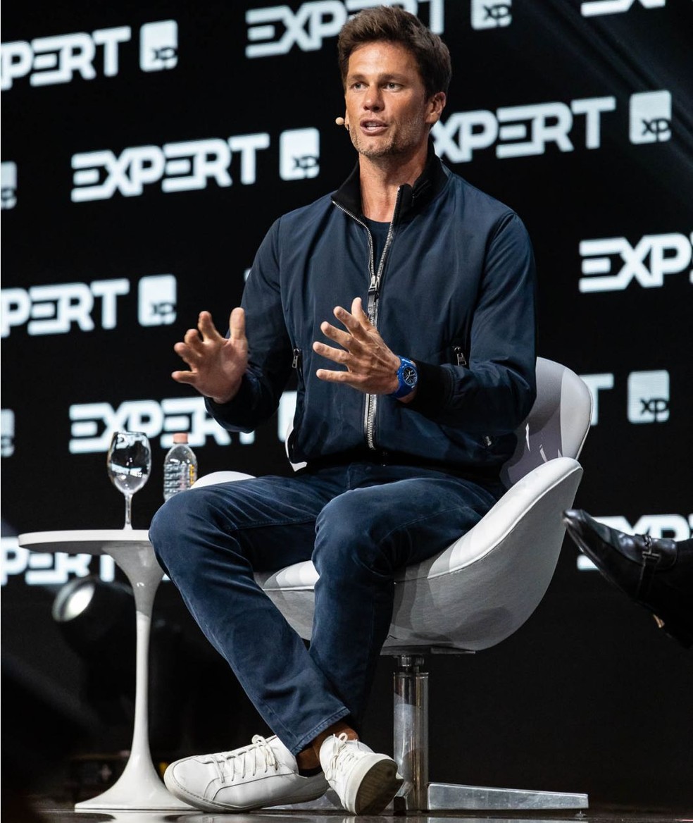 Tom Brady em palestra que deu em São Paulo — Foto: Divulgação/XP