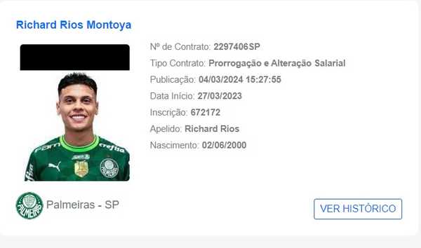 Palmeiras estende vínculo com volante Richard Ríos para mais temporadas.