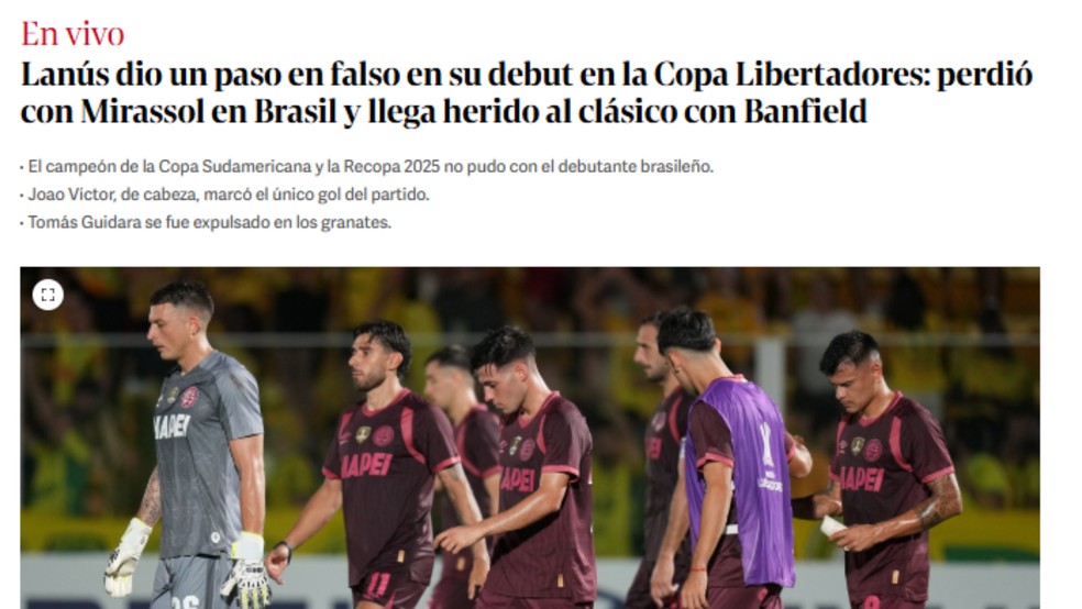Jornal Argentino repercute vitória do Mirassol — Foto: Reprodução / Internet