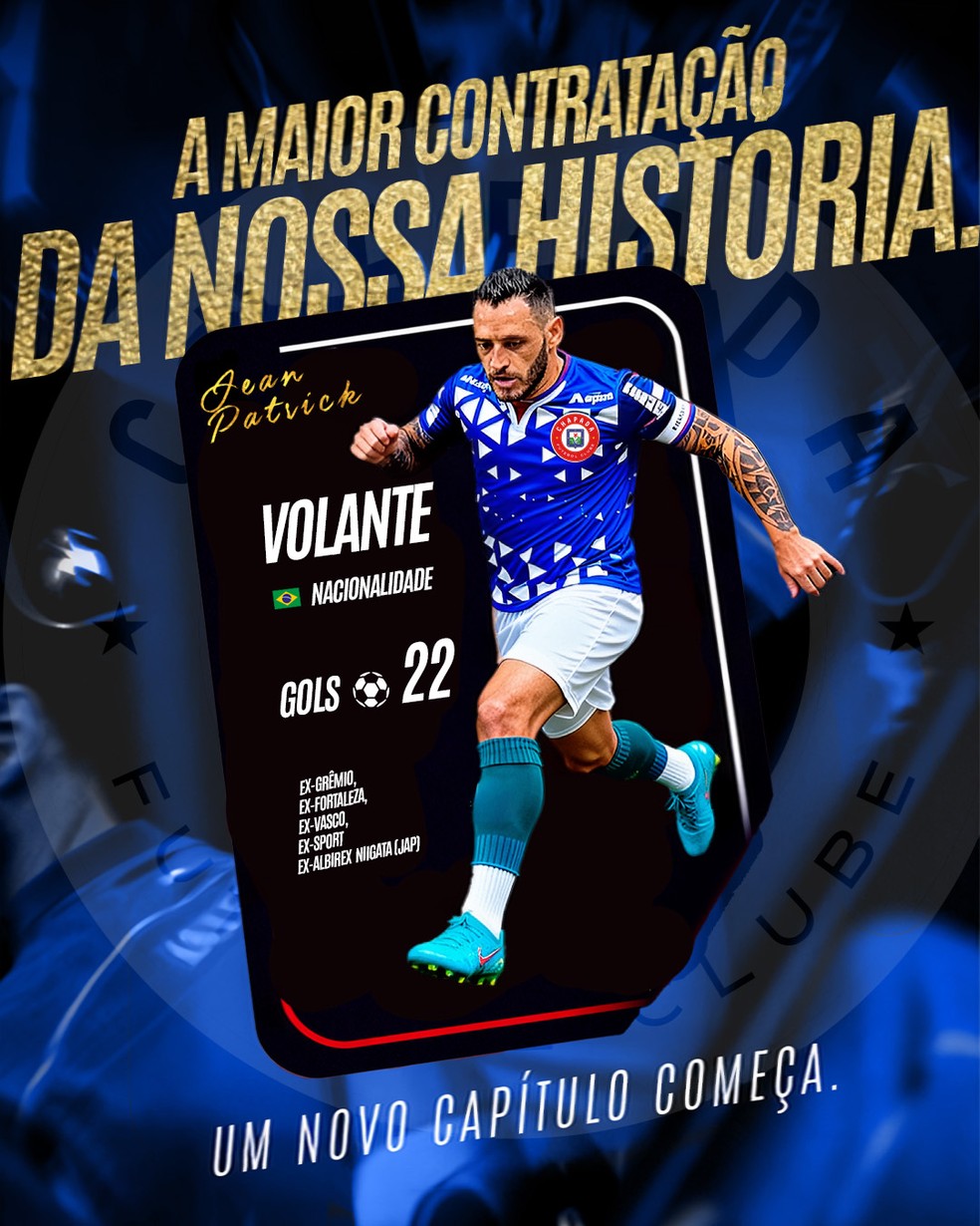 Anúncio de Jean Patrick novo reforço do Chapada para 2026 — Foto: Assessoria / Chapada FC