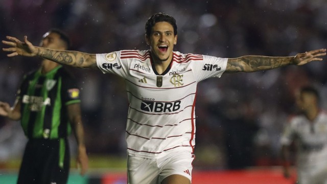 Pedro, do Flamengo, comemora gol em cima do América-MG