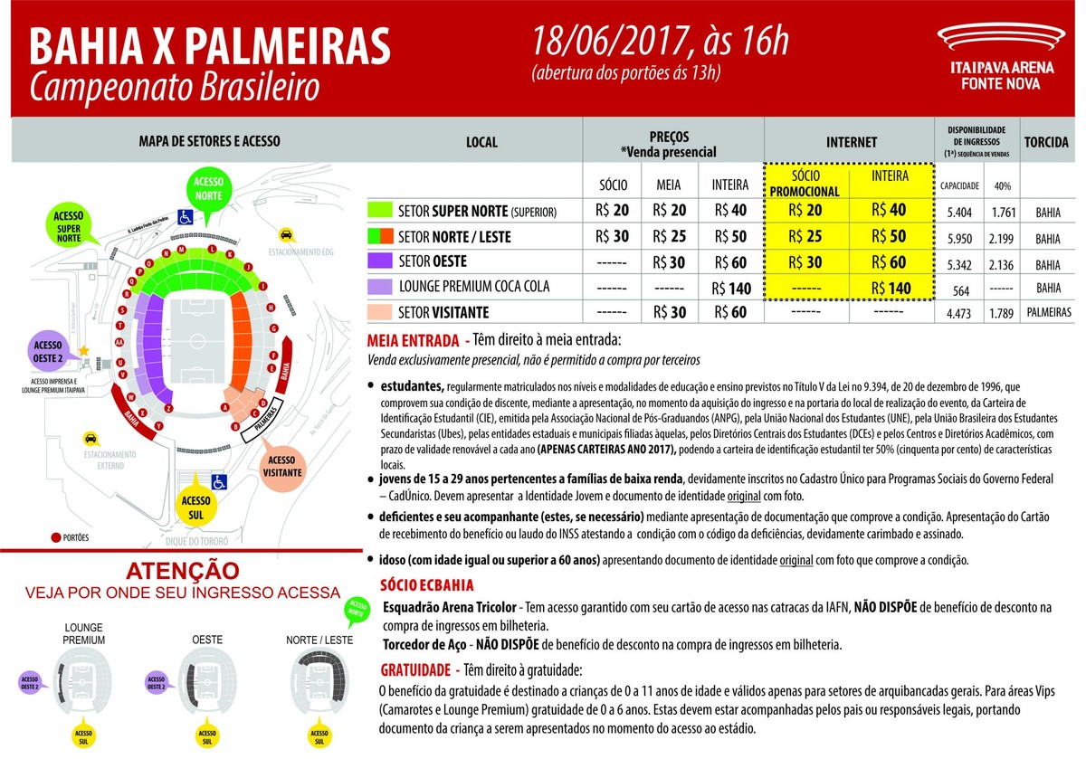 Bahia x Palmeiras: ingressos para a partida de domingo estão à venda ...