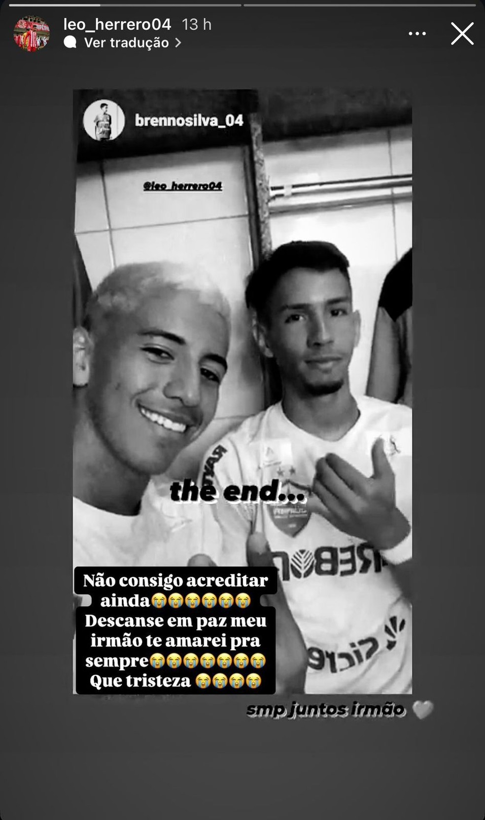 Léo Herrero, ex-Cuiabá, lamenta morte de Brenno — Foto: Reprodução