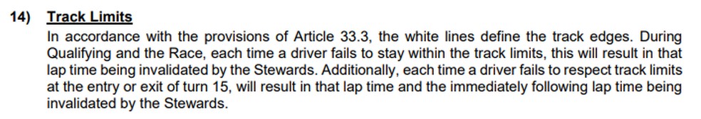 Nota do diretor de provas no GP do Bahrein da F1 2024 — Foto: FIA