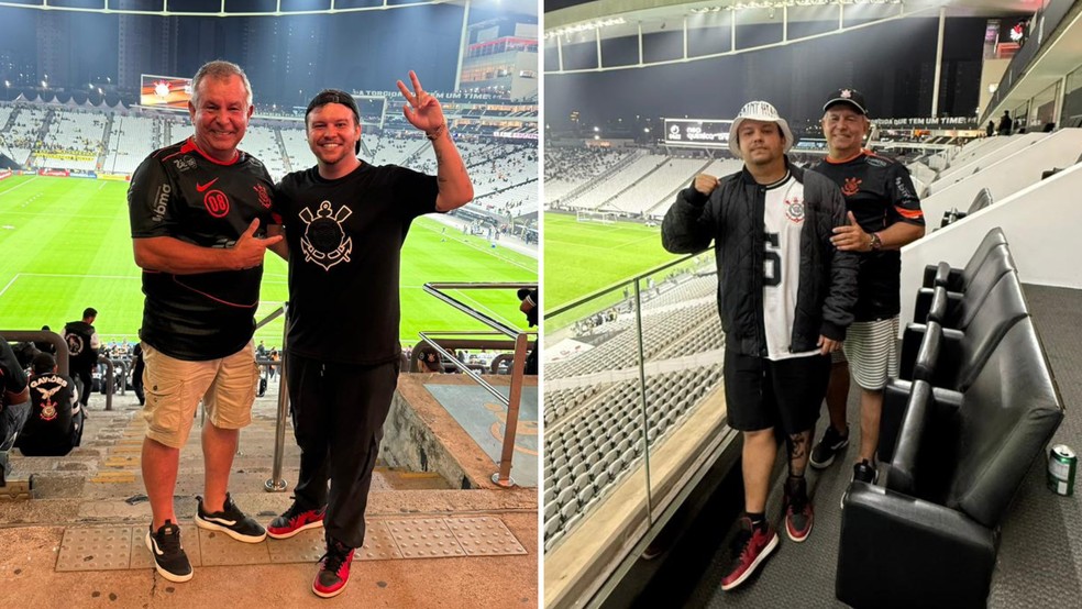 Marcos Felipe e Marcos Iandin em viagem para ver o Corinthians no estádio