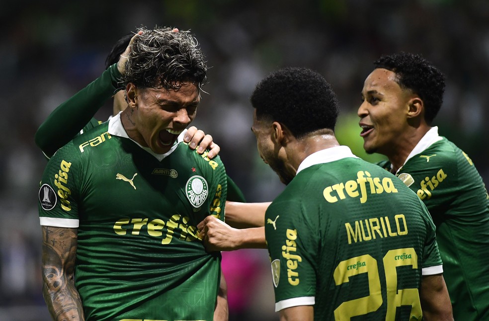 Richardo Ríos comemora gol do Palmeiras contra o Del Valle — Foto: Marcos Ribolli