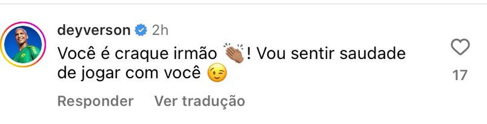 Deyverson faz comentário enigmático em rede social oficial do Cuiabá — Foto: Divulgação